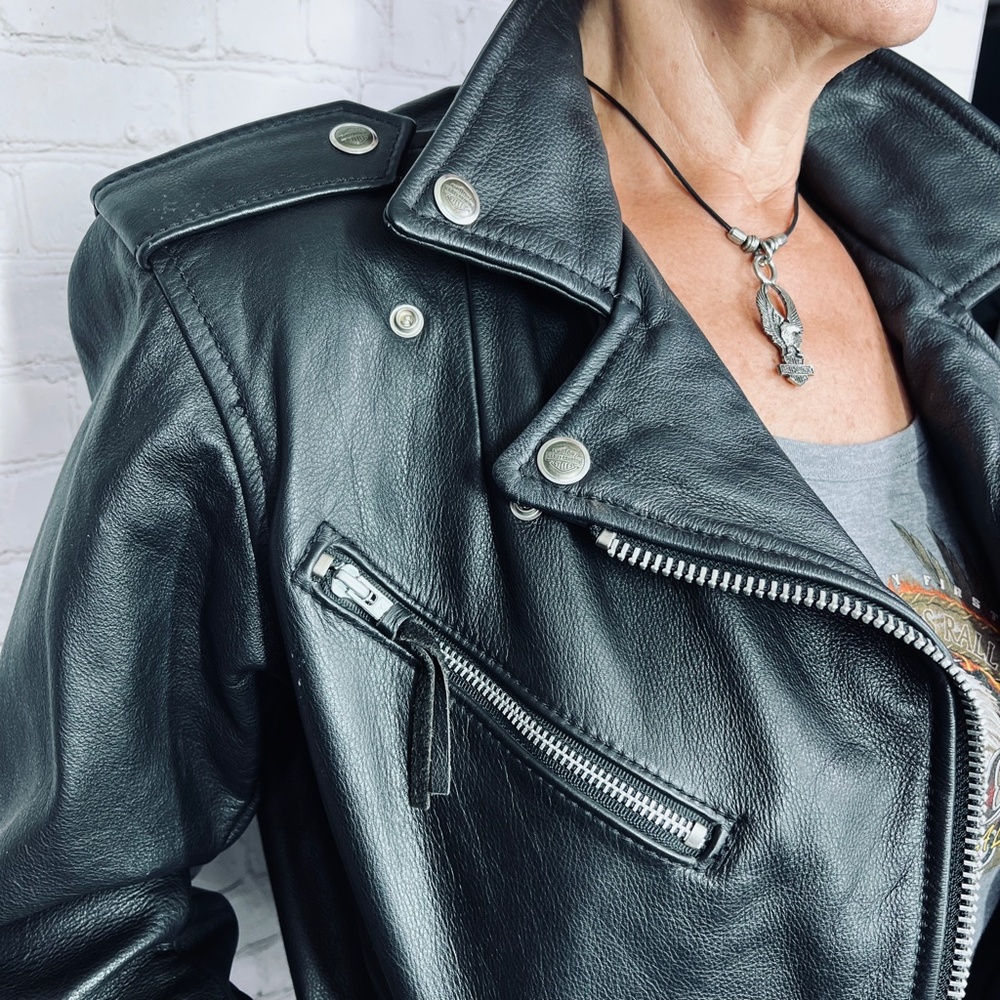 🚫SOLD |•HARLEY-DAVIDSON•| Awesome HD Black Leather Jacket - Picture 9 of 15